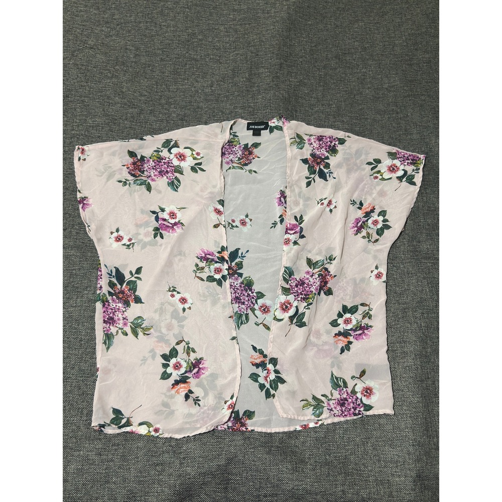 Joe Boxer Women's Small Kimono Sheer Floral Pink‎ Open Front Cardigan Wrap